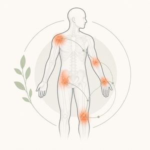 Anatomische Illustration mit hervorgehobenen Gelenken im funktionellen Zusammenhang