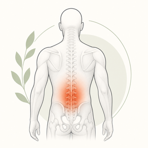 Anatomische Illustration mit hervorgehobenem unteren Rückenbereich