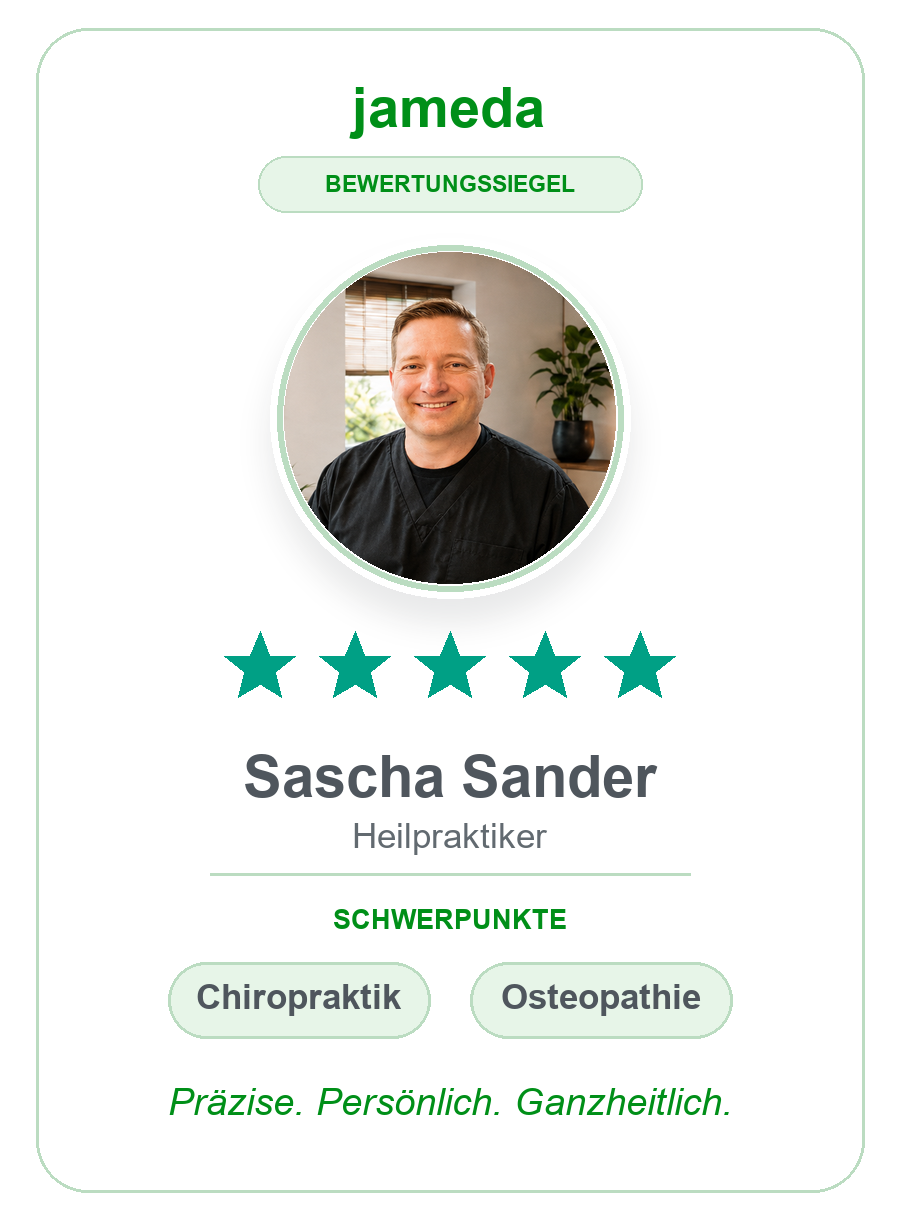 Jameda Bewertungssiegel – Sascha Sander, Chiropraktik & Osteopathie Detmold